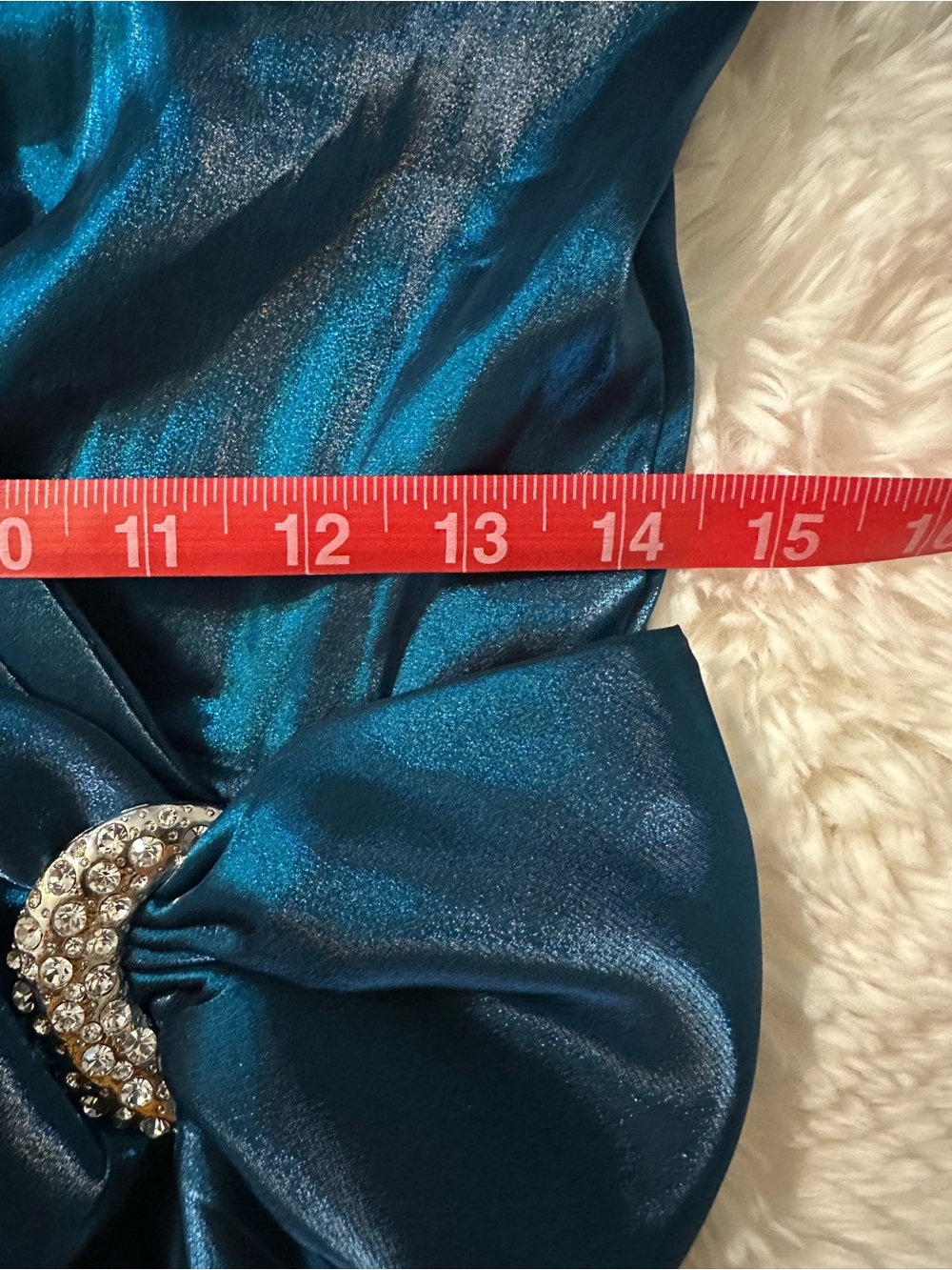 Vintage Cachet Teal Satin Wrap Blouse Rhinestone Buckle Evening Top Size 6 - Picture 11 of 12